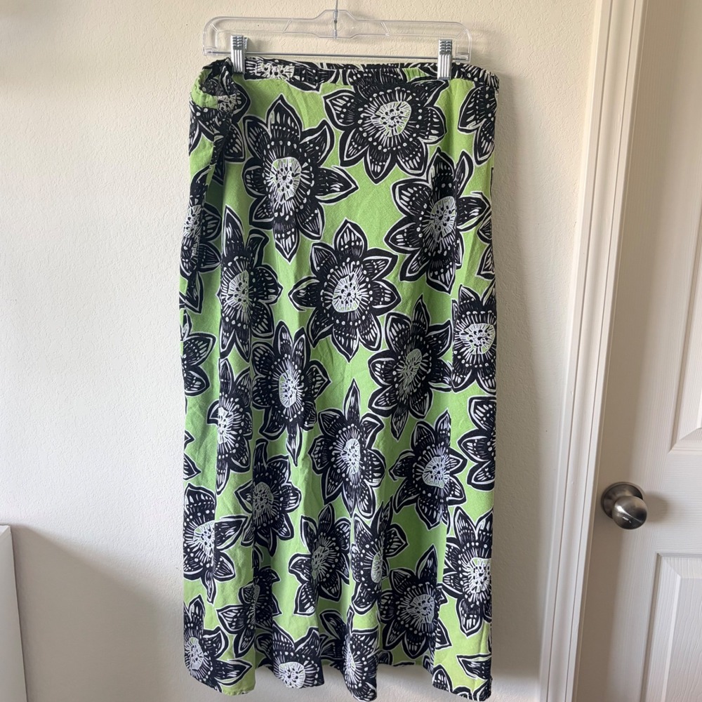 Cato Green Black Floral Linen Blend Maxi Skirt Plus Size 18/20W Boho Tropical - Picture 5 of 6